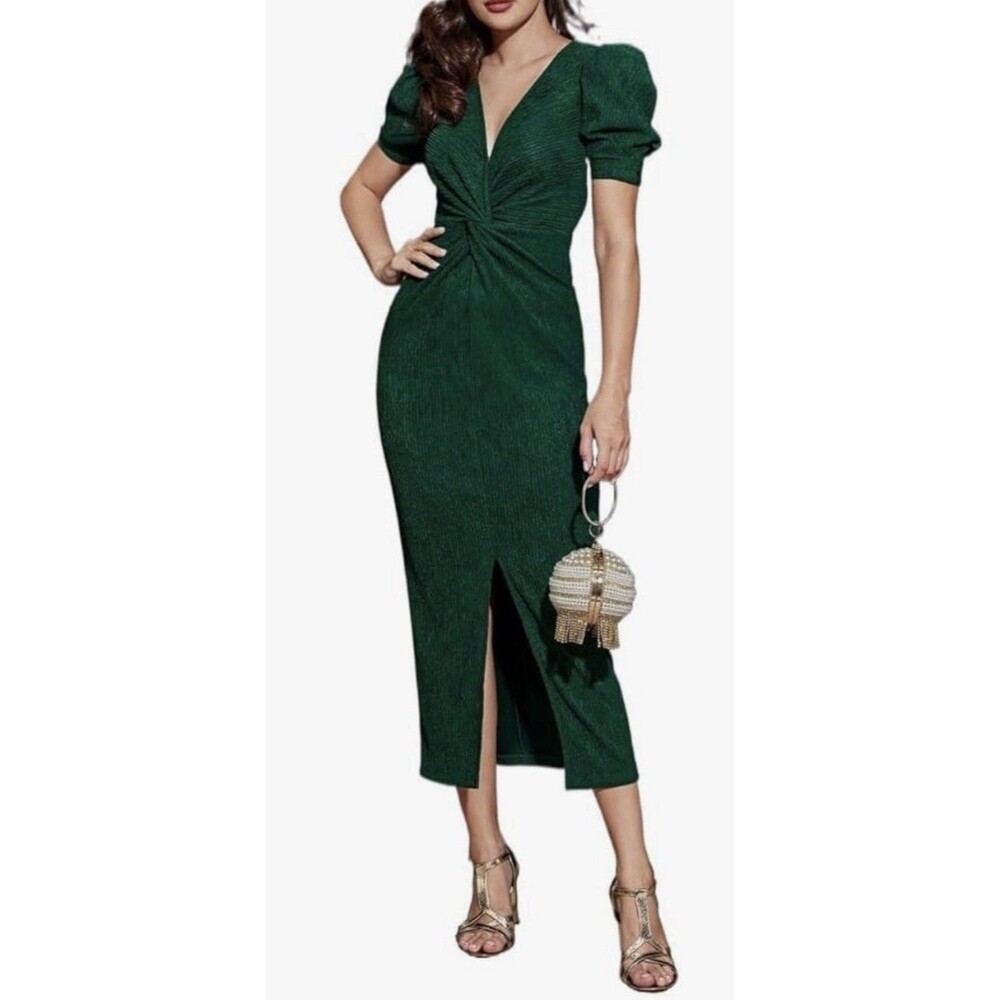 SHEIN MODELY Hunter Green V-neck Maxi Dress Size Medium